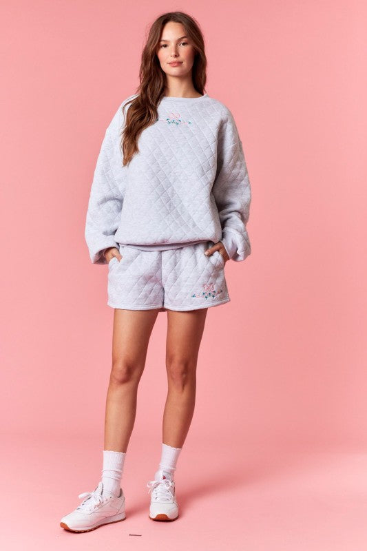 Bow embroidered sweatshirt set