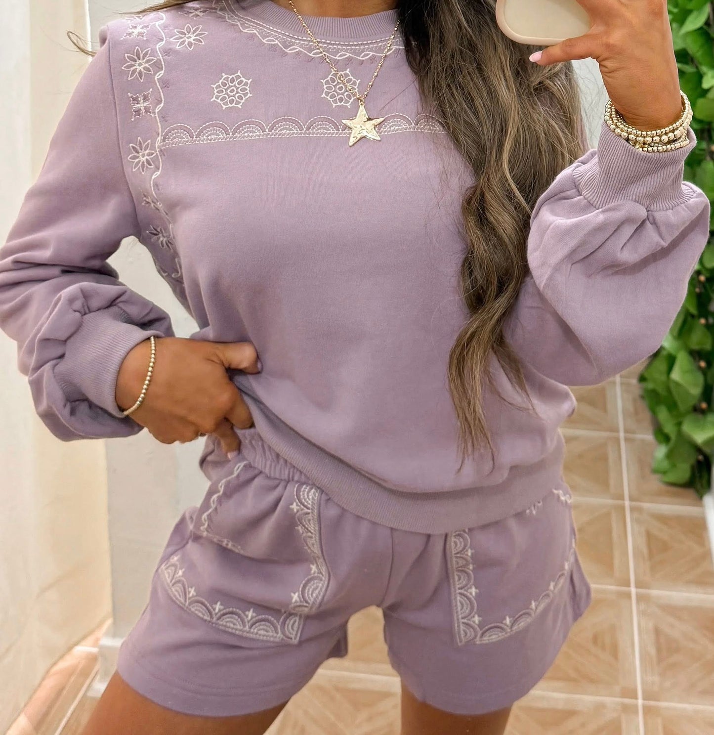 Mauve embroidered set